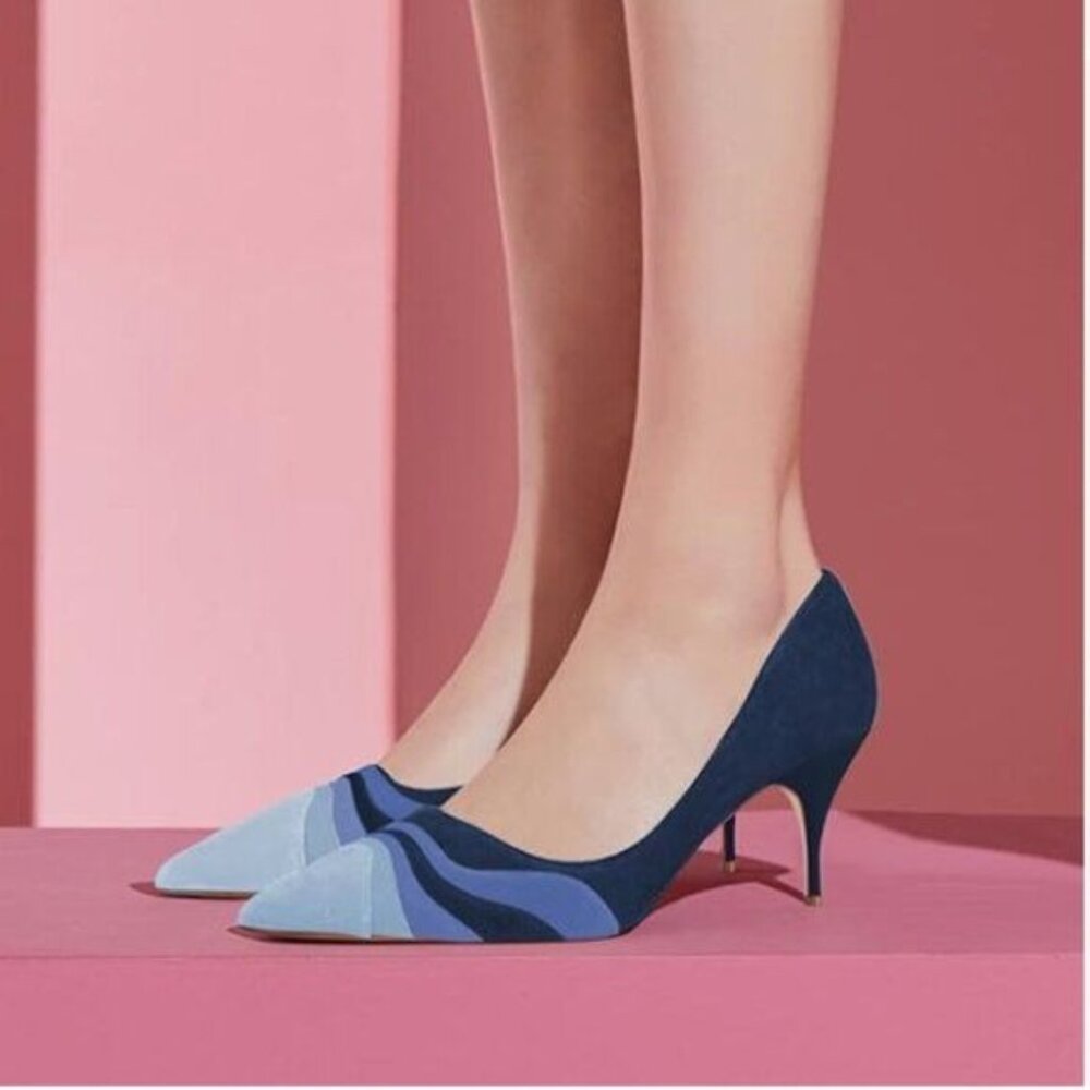 FOWT Navy High Heel Pointed Toe Pump Slip-on Rainbow Shoes for Dress Party Girl